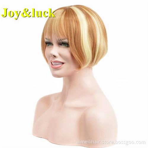 Women's Wig Brown Ombre Gold Color Wholesale Price Wigs Dark Root  Ladies Hair Natural Straight Short Bob Synthetic Hair Wigs